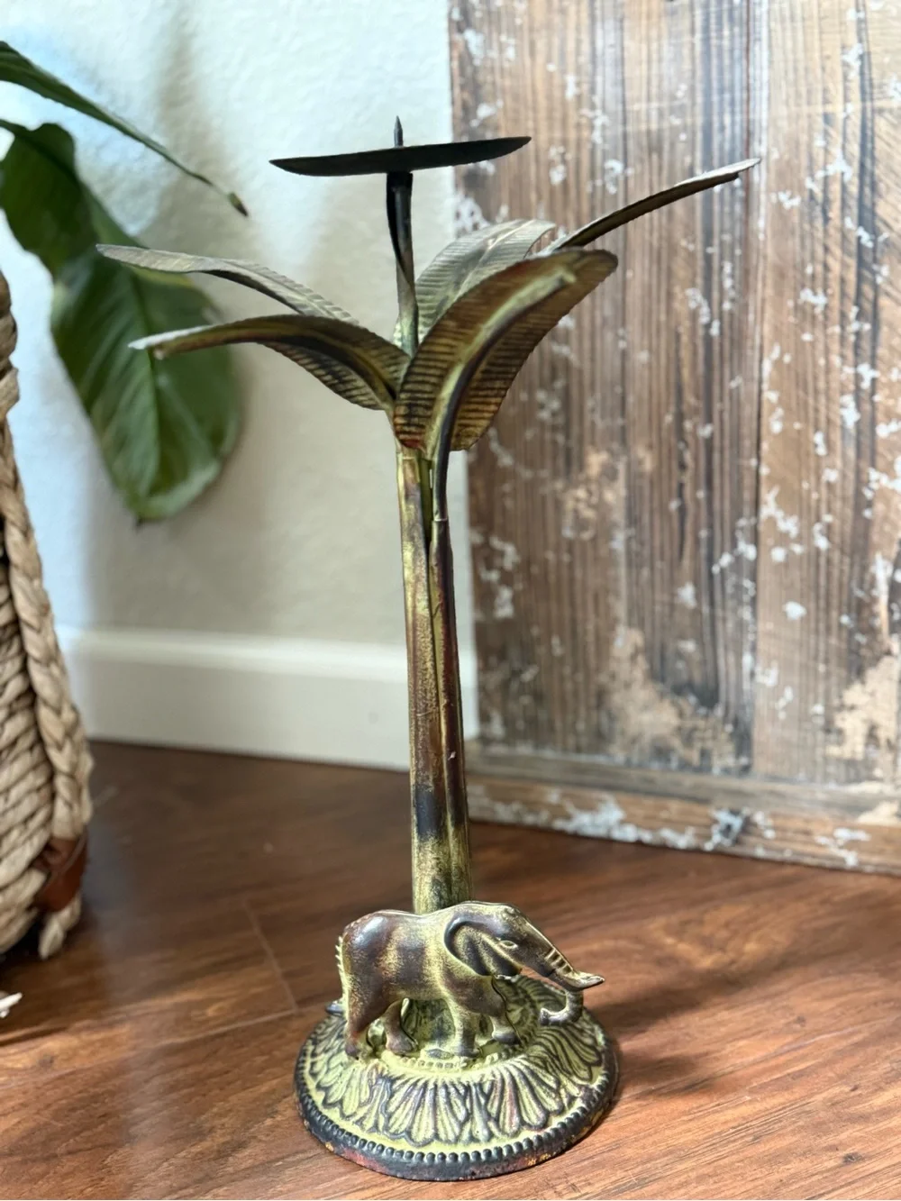 Vintage Metal Elephant Candle Stick 15” Tall